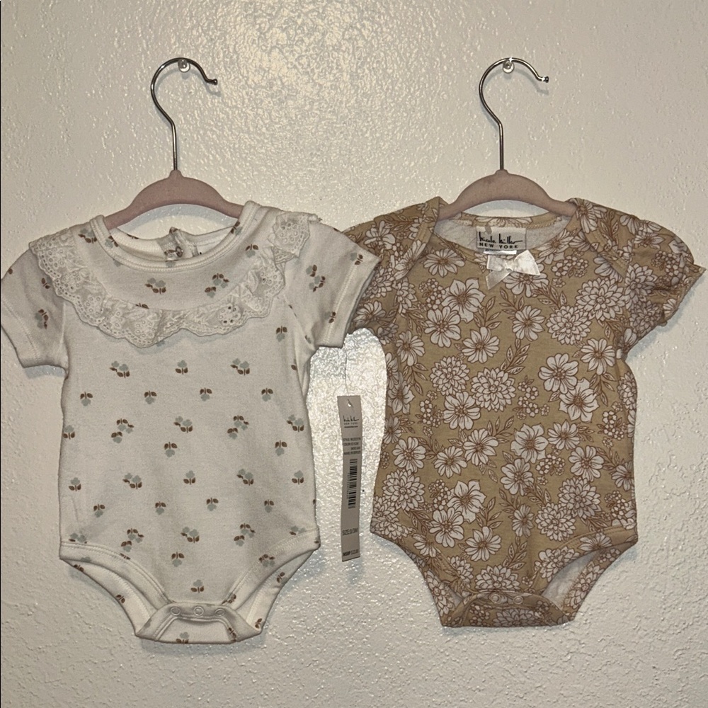 Floral Kids One Pieces Set - White and Tan